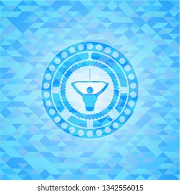 lat pull down, exercise icon inside realistic sky blue mosaic emblem