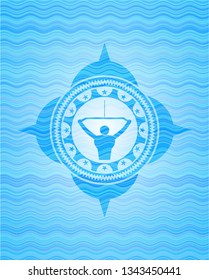 lat pull down, exercise icon inside water wave concept badge background.