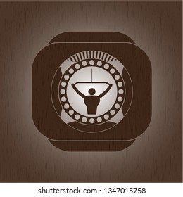 lat pull down, exercise icon inside retro wooden emblem