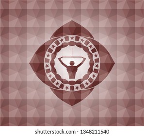 lat pull down, exercise icon inside red seamless badge with geometric background.