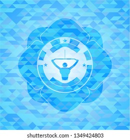lat pull down, exercise icon inside light blue mosaic emblem