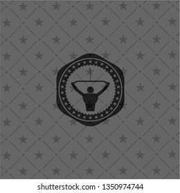 lat pull down, exercise icon inside black emblem. Vintage.