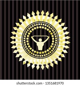 lat pull down, exercise icon inside golden badge or emblem