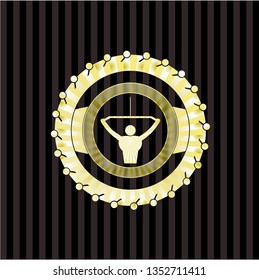 lat pull down, exercise icon inside golden badge