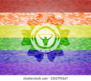lat pull down, exercise icon on mosaic background with the colors of the LGBT flag