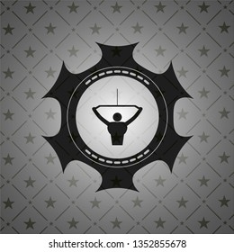 lat pull down, exercise icon inside black emblem