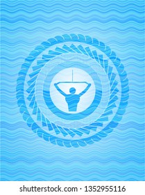lat pull down, exercise icon inside water emblem background.