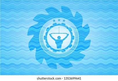 lat pull down, exercise icon inside water representation style badge.