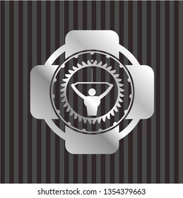 lat pull down, exercise icon inside silver emblem or badge