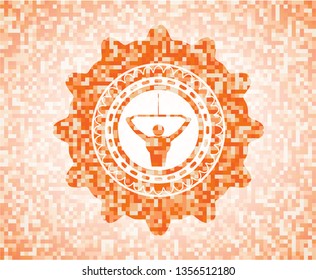 lat pull down, exercise icon inside abstract emblem, orange mosaic background