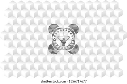 lat pull down, exercise icon inside grey badge with geometric cube white background