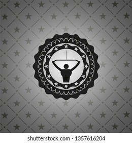 lat pull down, exercise icon inside black emblem. Vintage.