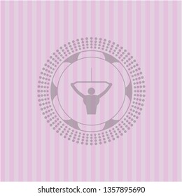 lat pull down, exercise icon inside pink emblem. Vintage.