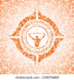 lat pull down, exercise icon inside abstract orange mosaic emblem with background