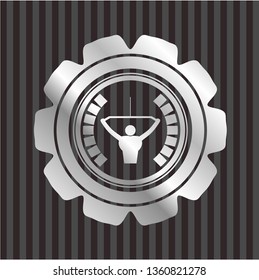 lat pull down, exercise icon inside silvery emblem or badge