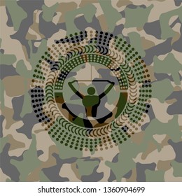 lat pull down, exercise icon on camouflage texture
