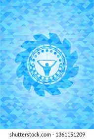 lat pull down, exercise icon inside realistic sky blue mosaic emblem