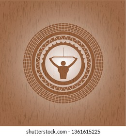 lat pull down, exercise icon inside vintage wooden emblem