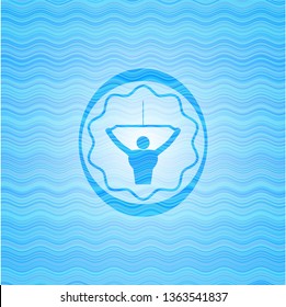 lat pull down, exercise icon inside water wave concept style badge.