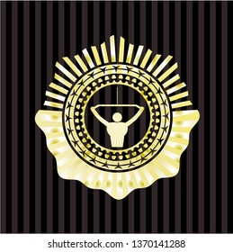 lat pull down, exercise icon inside gold shiny badge