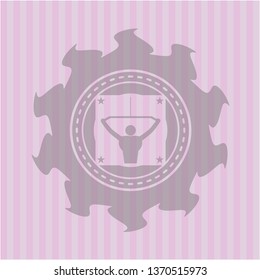 lat pull down, exercise icon inside realistic pink emblem