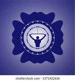 lat pull down, exercise icon inside badge with denim texture