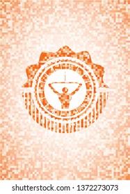 lat pull down, exercise icon inside orange mosaic emblem