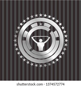 lat pull down, exercise icon inside silvery emblem