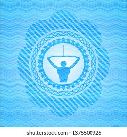lat pull down, exercise icon inside water wave emblem.