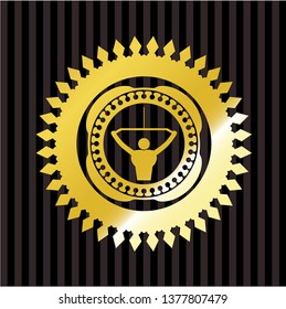 lat pull down, exercise icon inside gold shiny emblem