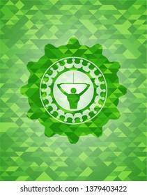 lat pull down, exercise icon inside green emblem with mosaic ecological style background