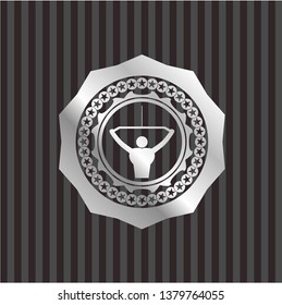 lat pull down, exercise icon inside silver badge or emblem