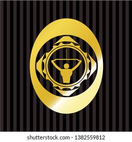 lat pull down, exercise icon inside golden emblem