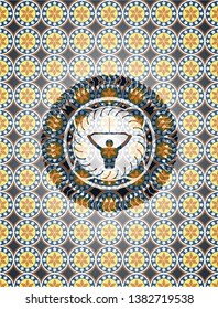 lat pull down, exercise icon inside arabesque emblem. arabic decoration.