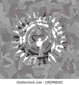 lat pull down, exercise icon inside grey camo emblem
