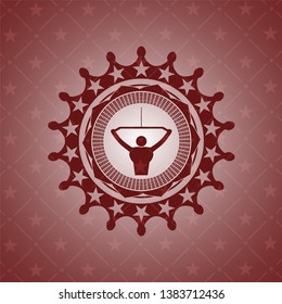 lat pull down, exercise icon inside red icon or emblem