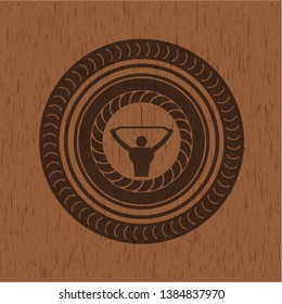 lat pull down, exercise icon inside vintage wooden emblem