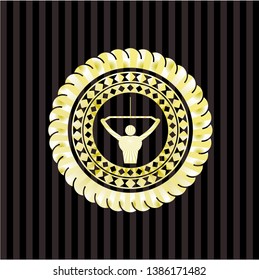 lat pull down, exercise icon inside gold emblem