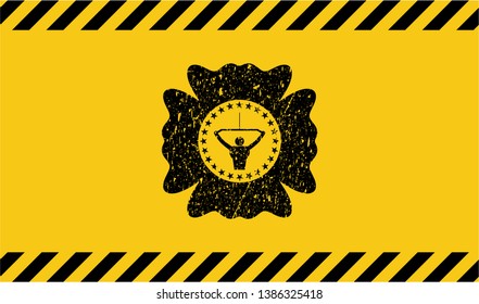 lat pull down, exercise icon black grunge emblem inside yellow warning sign. Vector Illustration. Detailed.