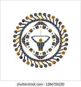 lat pull down, exercise icon inside arabesque badge. arabic decoration.