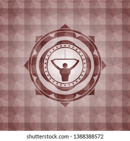 lat pull down, exercise icon inside red seamless badge with geometric pattern.