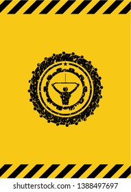 lat pull down, exercise icon grunge black emblem with yellow background, warning sign. Vector Illustration. Detailed.