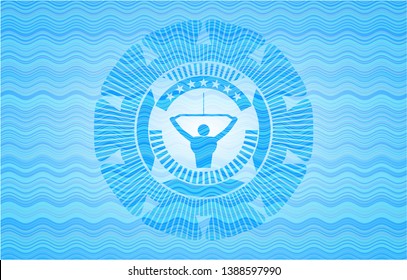 lat pull down, exercise icon inside light blue water style badge.