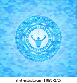 lat pull down, exercise icon inside light blue mosaic emblem