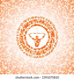lat pull down, exercise icon inside orange mosaic emblem