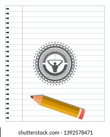 lat pull down, exercise icon pencil strokes emblem. Vector Illustration. Detailed.