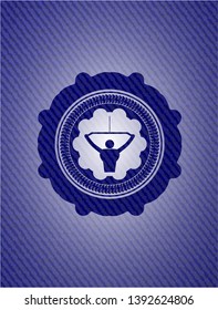 lat pull down, exercise icon inside emblem with denim texture