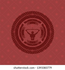 lat pull down, exercise icon inside red emblem. Vintage.