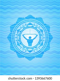 lat pull down, exercise icon inside water wave representation emblem background.