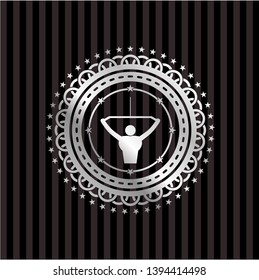 lat pull down, exercise icon inside silvery emblem